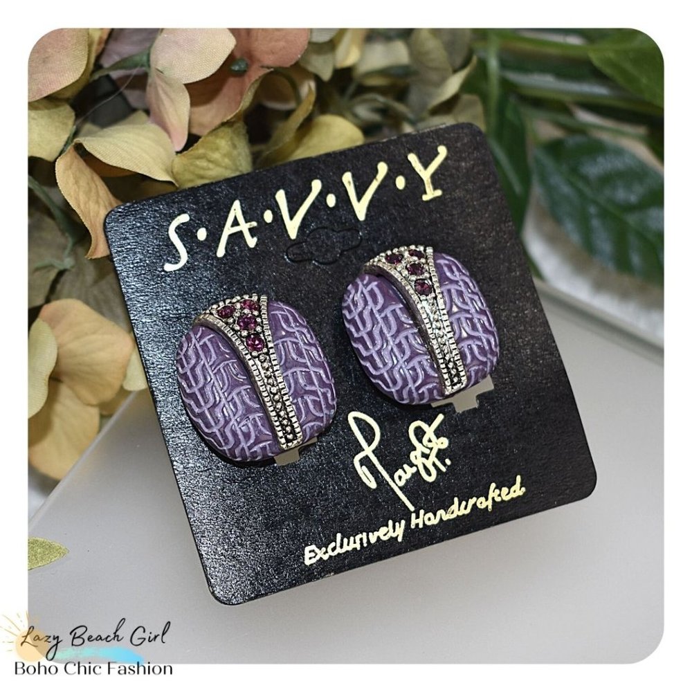 Hand Crafted Purple Clip-on Earrings